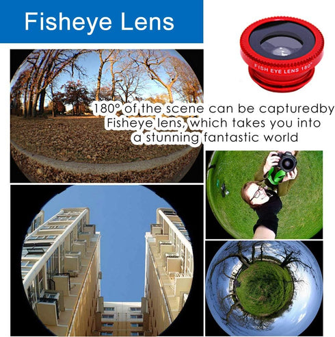 KINGMAS 3 in 1 Universal Fish Eye & Macro Clip Camera Lens Kit for iPad, iPhone 7 6 5, Samsung, BlackBerry, HTC and