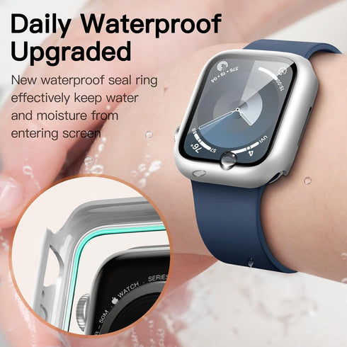 JETech Waterproof Case with Screen Protector for Apple Watch Series 9/8/7 45mm, 2 Pack Full Protective Cover (Silver)