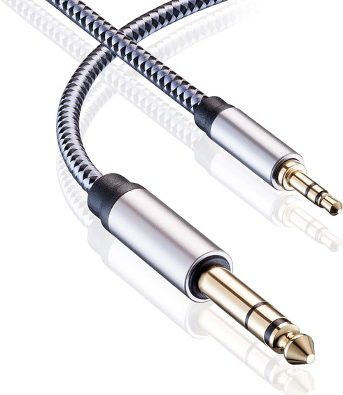 Tiierzon 1/8 to 1/4 Stereo Cable 6Ft, 6.35mm Male to 3.5mm Male TRS Bidirectional Audio Cable for Guitar, Speakers