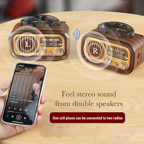 VBESTLIFE MP3 Retro Bluetooth Speaker, Vintage FM AM SW Radio with Old Fashioned Classic Style, Support Solar Charging