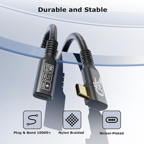 USB C 4 Extension Cable, with Thunderbolt 4 Cable, 240 W Charging Cable, 40 Gbps Data Cable, 8K @ 60Hz 4K, PD3.1, USB C Female Cable, for Hub, Dock MacBook, SSD