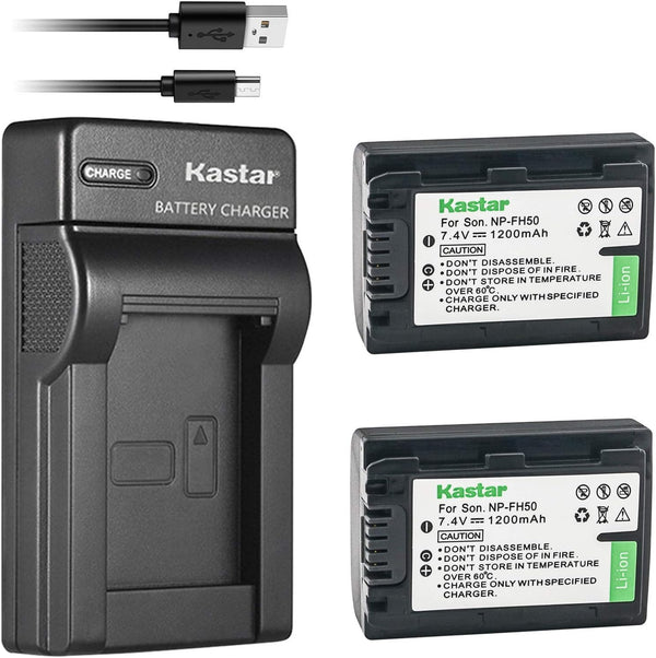 Kastar Battery (X2) & Slim USB Charger for Sony NP-FH50, NP-FH40, NP-FH30, NP-FP50, NP-FP51
