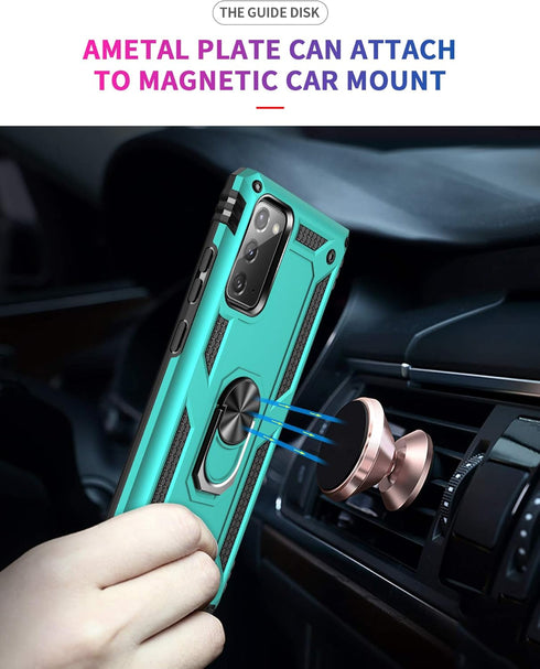 for Samsung Galaxy Note 20 Case, Note20 5G with HD Screen Protectors, Military-Grade Metal Ring Holder Kickstand, Teal