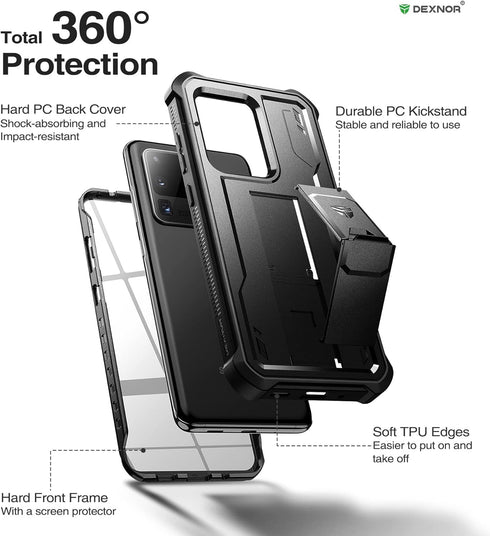 Dexnor Full Body Case for Samsung Galaxy S20 Ultra, Built-in Screen Protector and Kickstand, Heavy Duty Military Grade