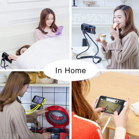 1 Pack Cell Phone Stand Hanging on Neck, Upgraded Hands-Free Mobile Phone Holder Clip on Bed/Table, 360° Rotation