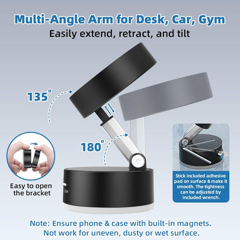 Gimswi 17 Vacuum Magnetic Phone Holder with Metal Ring Compatible with iPhone Samsung All Phone, Portable Universal
