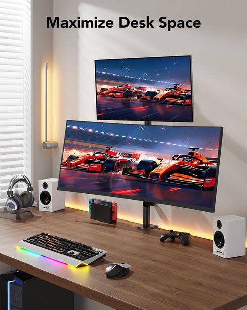 HUANUO Vertical Dual Monitor Mount, Stacked Monitor Stand for 2 Monitors with Height Adjustment