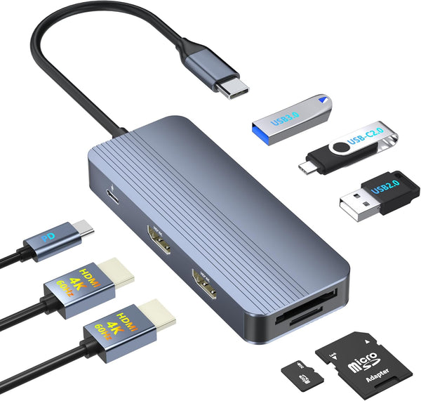 Aoyvsktv USB C Docking Station Dual HDMI, 4K@60Hz 8 in 1 Docking Station