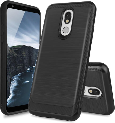 TJS Phone Case Compatible with LG Stylo 5, Hybrid Shockproof Metallic Brush Finish Hard Inner Layer (Black)