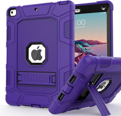 iPad Mini 4/5 Case, Hybrid Three Layer Armor Shockproof Cover with Kickstand, 7.9 Inch (Purple+Black)