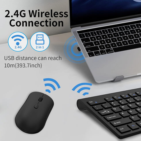Wireless Keyboard and Mouse Combo, Silent Full-Size Computer Keyboard with Calculator Button, 2400 DPI Mouse, Slim USB