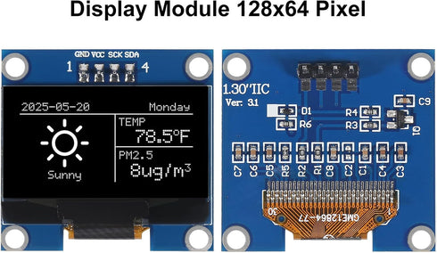 AITRIP 3PCS 1.3 Inch I2C 128x64 SH1106 IIC OLED Display Module Pixel Screen Module with Breadboard Jumper Wires M/F M/M