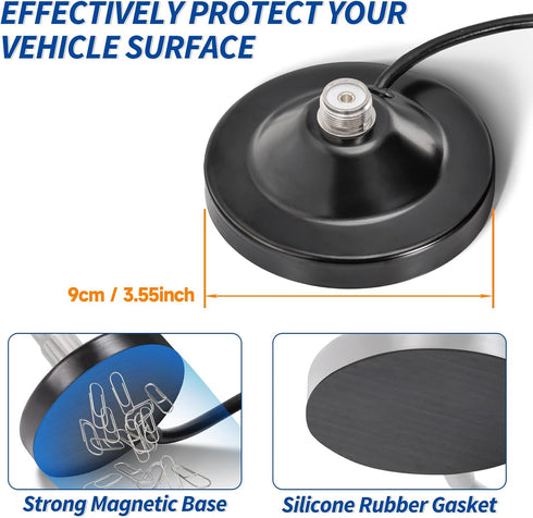 BINGFU 136-174MHz 400-470MHz PL259 Vehicle Mobile Ham Radio Antenna with Ground Planes Dual Band VHF UHF Magnetic Base