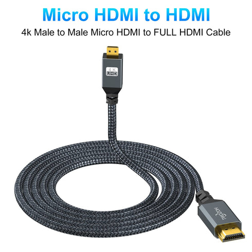 Twozoh 4K 25FT, 3D 4K/60Hz 1080p Long Micro HDMI to HDMI Cable High-Speed Full HDMI to Micro HDMI Braided Cord Support
