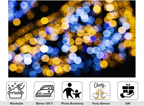 KeyWork 10x8ft Blue Gold Bokeh Backdrop Glitter Night Light Abstract Sparkle Photography Background for Wedding