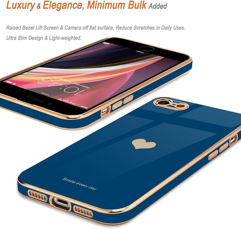 Teageo Cute Love-Heart Luxury Bling Case for iPhone SE 2020, iPhone 7, iPhone 8, Royal Blue