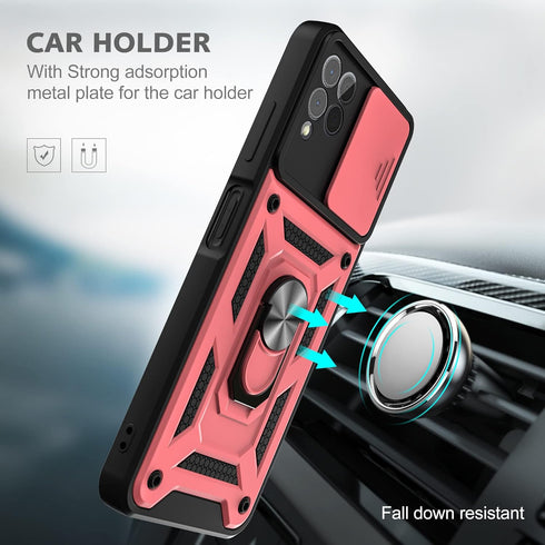T-Mobile REVVL 6 Pro 5G Case with Slide Camera Cover and 2pcs HD Screen Protector, Military Grade 360° Rotation (Rose
