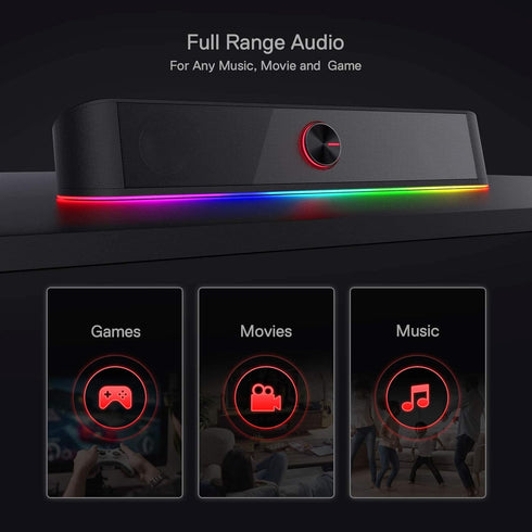 Redragon GS560 RGB Desktop Soundbar, 2.0 Channel Computer Speaker with Dynamic Lighting Bar, Audio-Light Sync/Display,