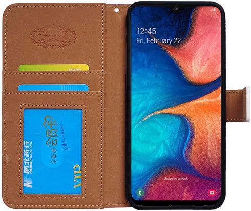 Case for Samsung Galaxy A20/A30, Dream Catcher Flower Folio Leather Cover with Credit Card Slot, Kickstand