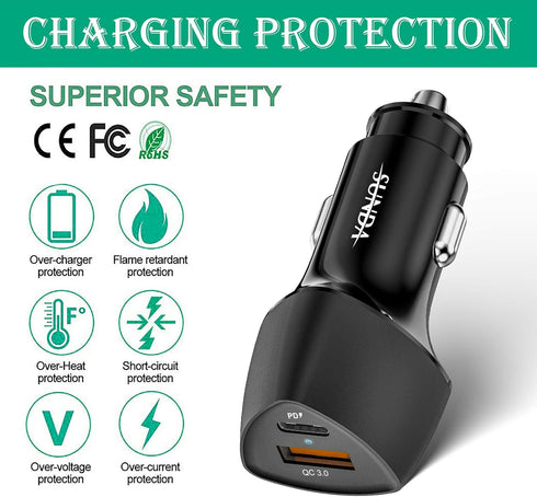 (10pack) SUNDA USB C Fast Car Charger 51W, Dual Ports PD/PPS&QC3.0, Compatible with iPhone 16/15 Pro/14 Mini