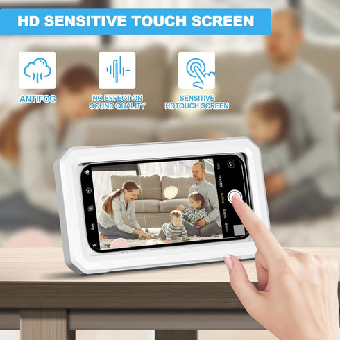 Waterproof Shower Phone Holder, Wall Mounted 360° Rotation Anti Fog HD Touch Screen Case for Bathroom Bathtub Kitchen