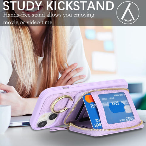 Hamany 13 13 5G 6.1 Inch-Purple Compatible with iPhone Wallet Case with Card Holder,for iPhone Phone case Wallet