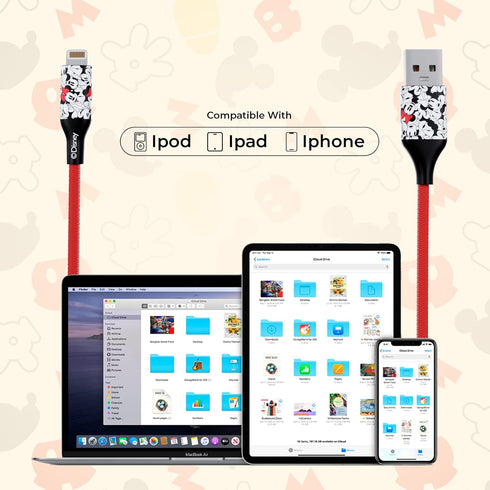 Disney Minnie Mouse 6FT Replacement iPhone Charger, Fast Charging MFI Certified Braided USB Cable Compatible with