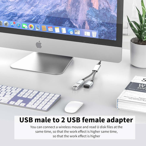 USB A Splitter, USB A Male to 2 Female USB Y Splitter, USB Splitter 1 in 2 Out for Charging and Data Transfer for
