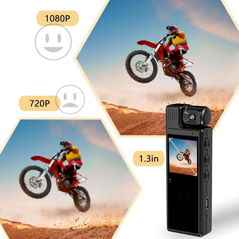 HRHIKG 1.3in 1080P Body Camera Mini Bodycam, Portable Cameras Wearable Personal Camcorder with Screen, HD Night Vision