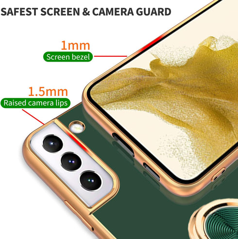 Tnarru Compatible Samsung Galaxy S22 Plus Case with Ring Holder Kickstand, Soft TPU Shockproof Protective Case (Green)