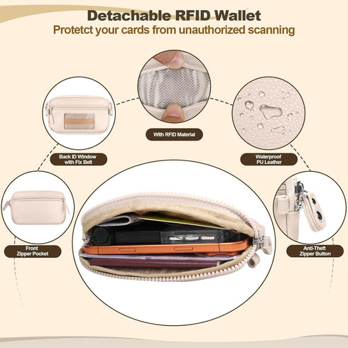 YFWE Clip and Go Phone Strap with Crossbody Wallet, Adjustable Phone Lanyard with Detachable RFID Wristlet Wallet