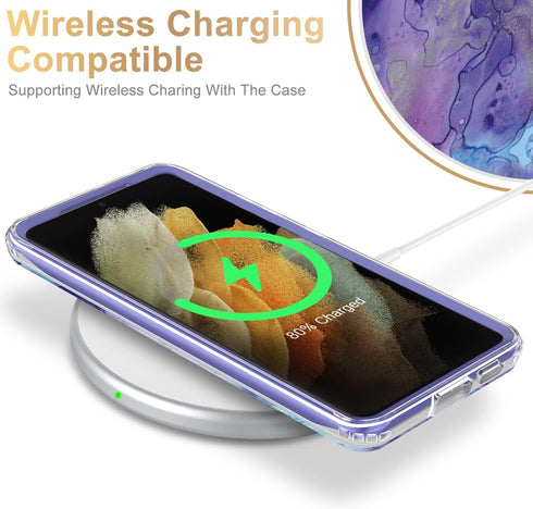 Esdot Samsung Galaxy S21 Ultra Case, Military Grade 21ft Drop Test Rugged Cover with Purple Opal Marble Design