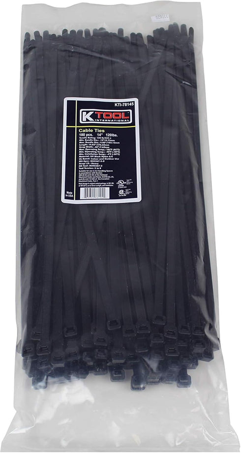 K TOOL INTERNATIONAL Wire Tie 14In. Black 100/Pk 120Lb Tensile (78145)