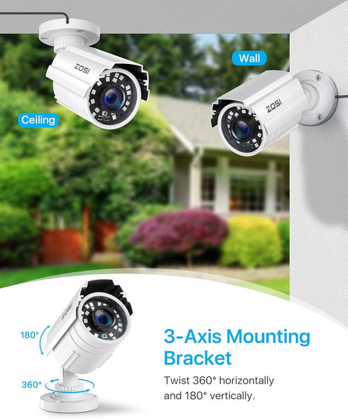 ZOSI 1080P HD 1920TVL Hybrid 4-in-1 CCTV Security Camera - 80ft Night Vision, 2MP Weatherproof Aluminum Bullet