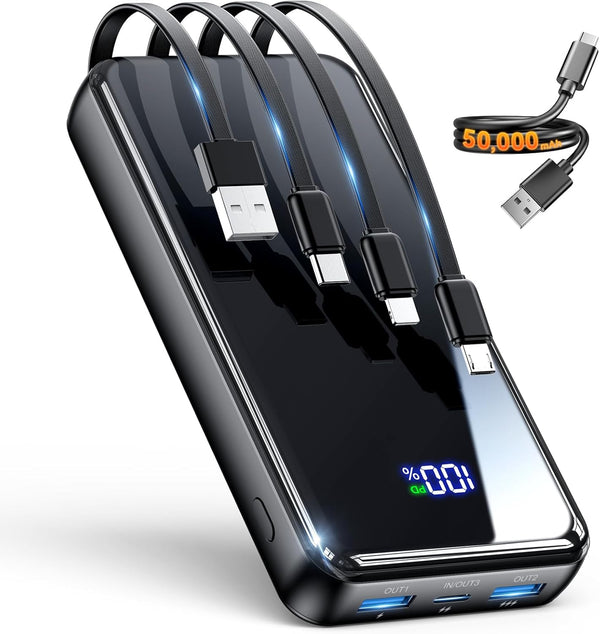 YILANS Portable Charger,50000mAh Power Bank Built-in Cable, 22.5W PD USB C In &