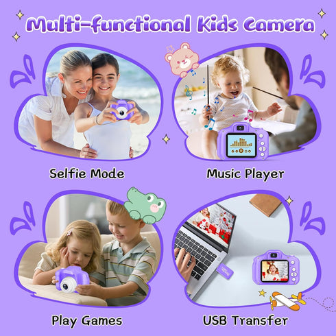 Kids Camera for Boys and Girls, GPOSY Digital Camera with 32GB SD Card, Video Recorder 1080P HD (Purple)