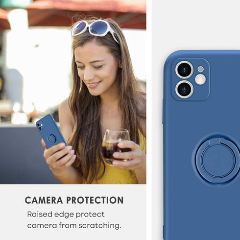 iPhone 11 Case - Slim Silicone Kickstand Ring Holder, Shockproof Protection for Girls Women, Blue