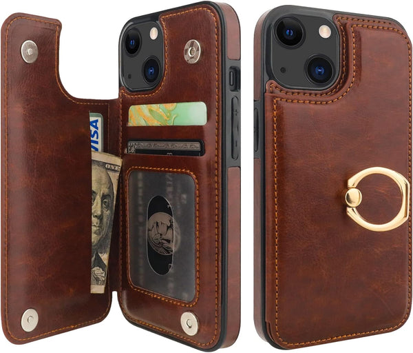 OT ONETOP ONETOP for iPhone 13 Wallet Case with Card Holder, 360 Rotation Ring