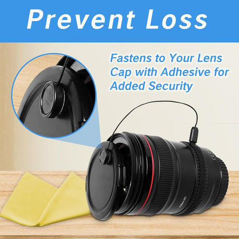 Lens Cap Tether Blackand Microfiber Cleaning Cloth Lens Cap Center Pinch with Lens Cap Leash Holder Prevent Lens Cap Loss SLR Camera Compatible with Most Brands Camera (11 Pack)
