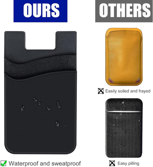 2Pack Cell Phone Card Holder, Silicone Double Pocket Stick on Credit Card Wallet for Back of Phone Case-Black,Navy Blue