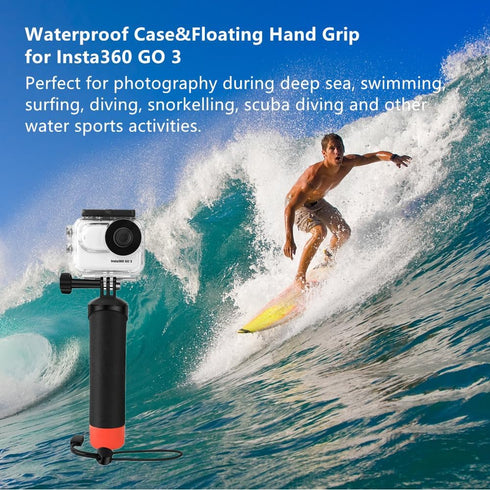 Waterproof Case & Floating Hand Grip for Insta360 GO 3S, Protective Underwater Dive Housing Shell with Bracket