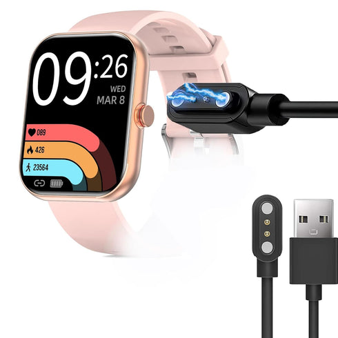 Compatible for SOMTLERK Smart Watches Charger, Magnetic USB Replacement Charging Cable Compatible with SOMTLERK A221 1.91" Smartwatch (2 Pack-Black+Black)
