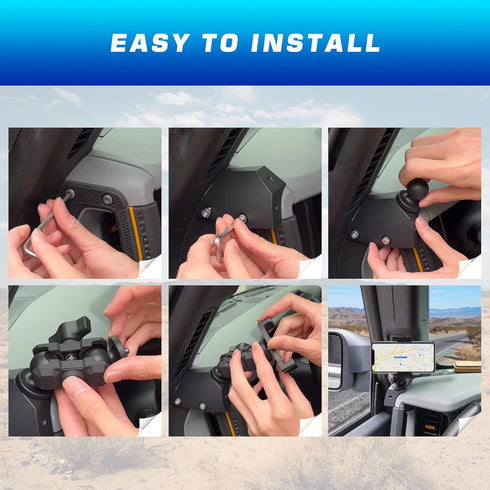 Dashboard Left Side Phone Holder Mount, Anti-Shake Stabilizer Adjustable Cell Phone Holder for Ford Bronco 2021-2023