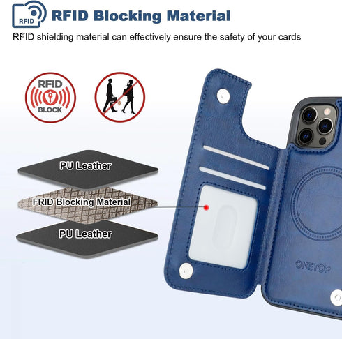 OT ONETOP 12/12 6.1 Inch ONETOP Compatible with Magsafe for iPhone Pro Wallet Case with Card Holder, PU Leather
