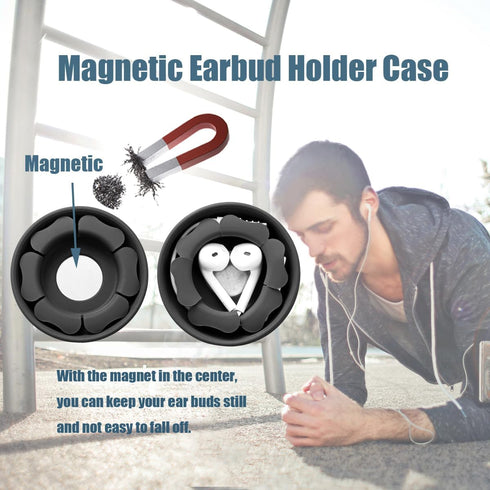 MAIRUI Wired Earbud Case - Earphone Cord Organizer, Soft Silicone Magnetic Holder, Tangle Free (Carbon Black)