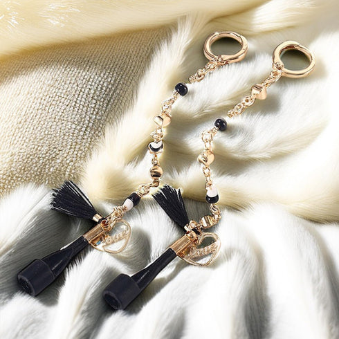 Earphone Anti Lost Earring Clip 1 Pair, Creative Heart-Shaped Tassel Earrings with Black Clip for AirPods