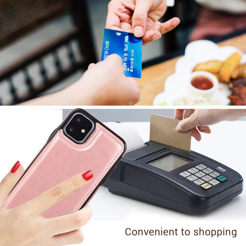 UEEBAI Case for iPhone 11, Luxury PU Leather with Magnetic Clasp, Card Slots, Stand Function, Black