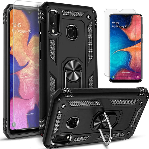 STARSHOP Compatible Samsung Galaxy A20 Phone Case with Tempered Glass Screen Protector, Military Grade Shockproof
