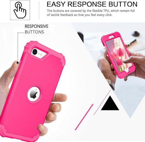 BENTOBEN iPhone SE 2022/2020 Case, Heavy Duty 3-in-1 Rugged Shockproof Cover, Hot Pink for Girls & Boys.
