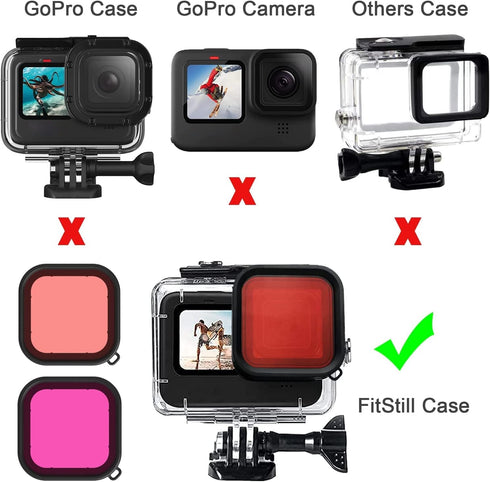 FitStill Accessories Set Bundles Kit with Waterproof Silicone Case for Go Pro Hero 12/11/10/9, Protective Housing,